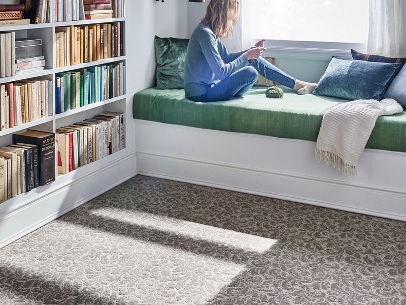reading nook in home library with carpet - Solano Carpet in CA
